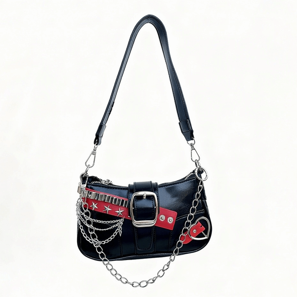 Leather Backpack Vintage - Vintage Y2K schoudertas PU-leer zilveren ketting